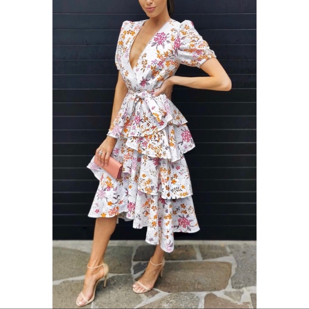 Talulah Jasmine Vines Floral Tiered Midi Dress